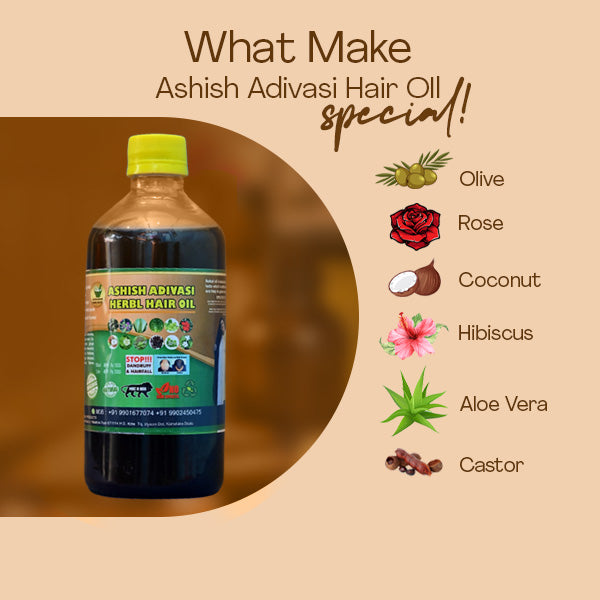 Ashish Adivasi Herbal Hair Oil 500ml – Original Ayurvedic Hair Oil for Hair Fall Control and Growth